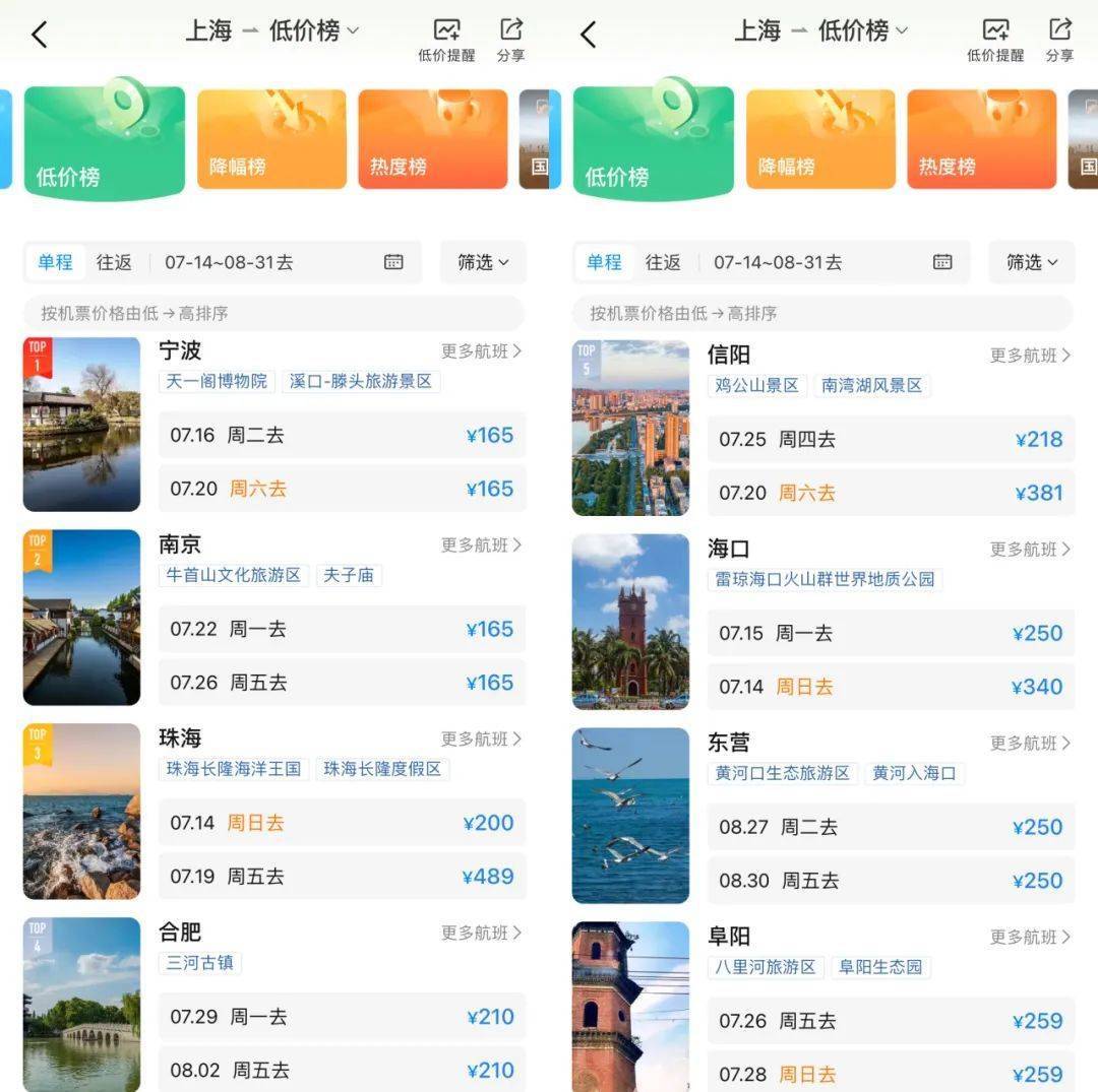 降了！降了！部分机票价格大跳水